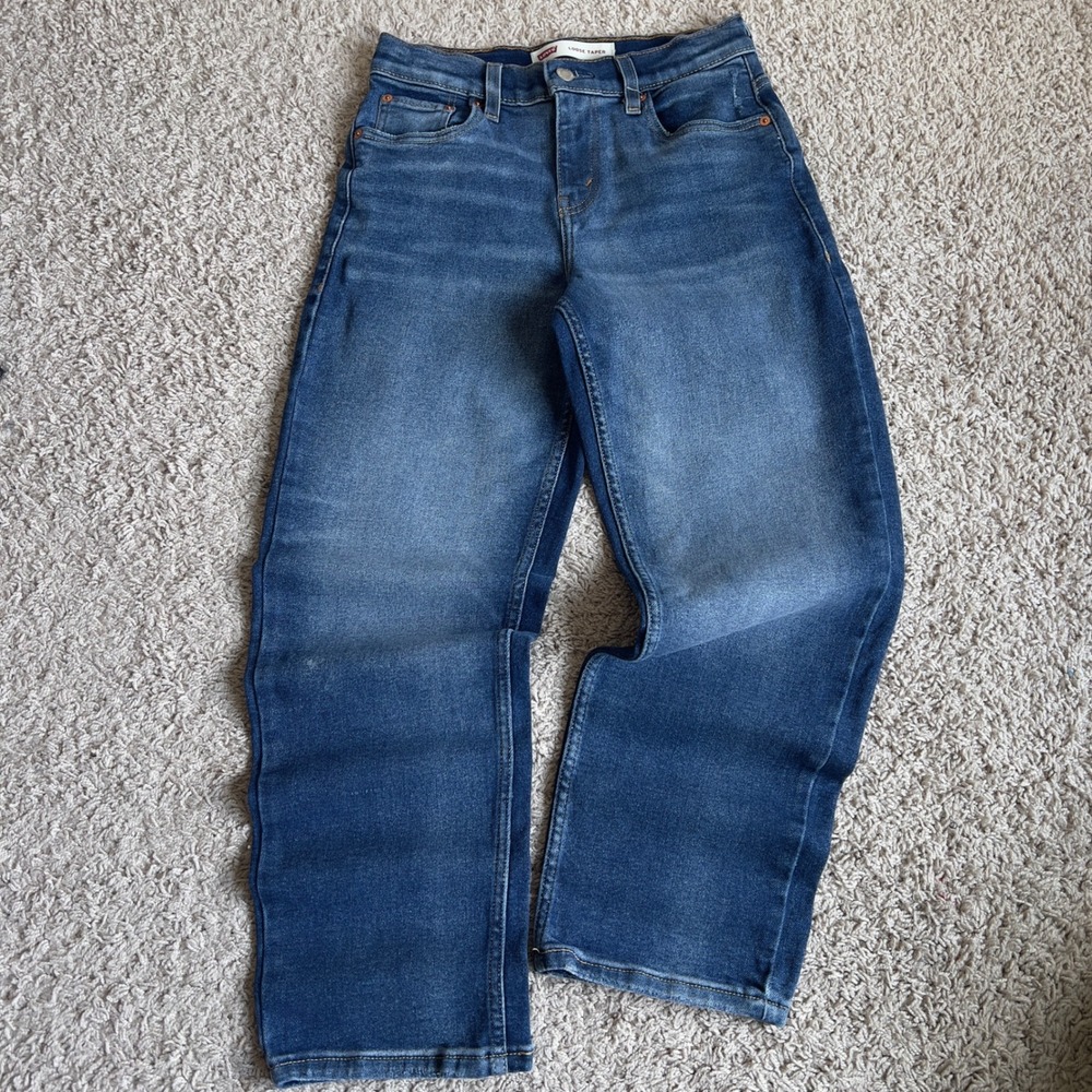Levis Boys 14 Regular Loose Taper Jeans Medium Wash Blue Adjustable Waist 27x29